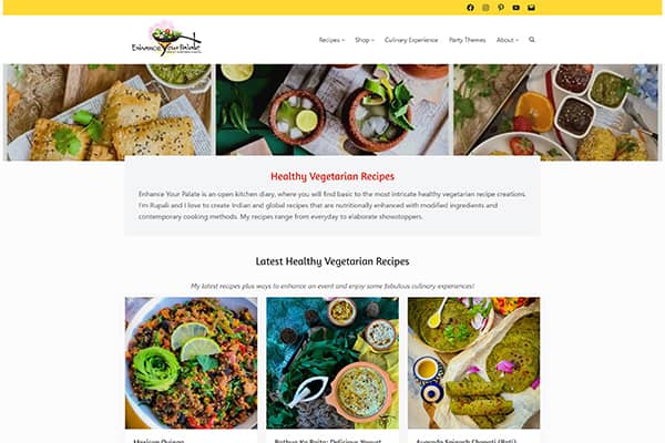 Enhance Your Palate website design project homepage