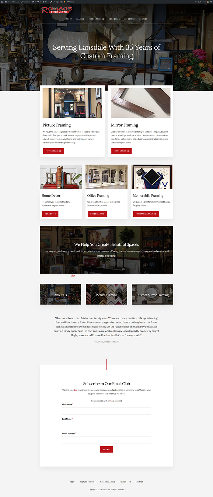 Romeo's Fine Arts website design project