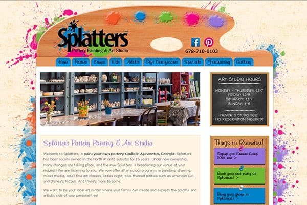 Splatters web design project homepage